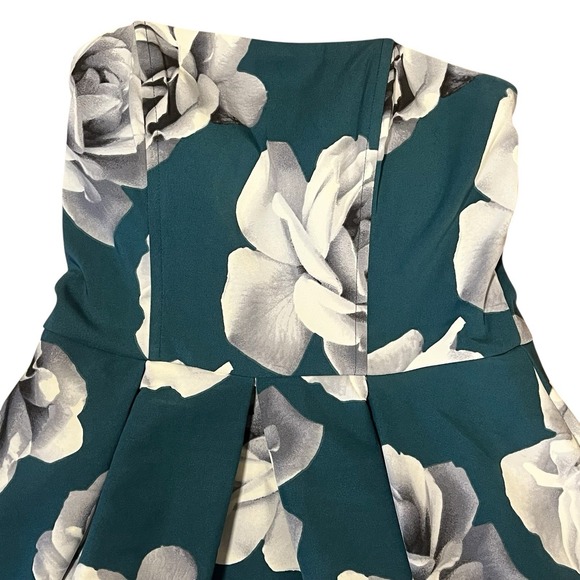 Speechless Women's High Low Gown Dress Green White Floral Strapless Sz 13 Formal - Picture 3 of 11